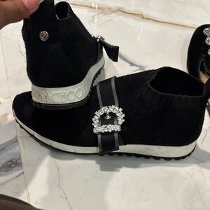 Jimmy Choo Black Slip-On Shoes with Sparkling Buckle